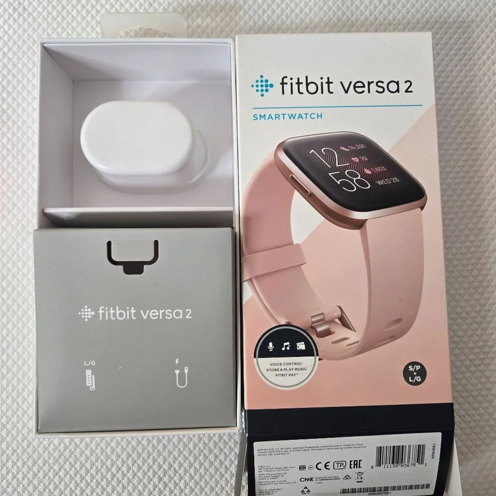 Fitbit Versa 2 Smartwatch Box 3 Extra Bands Pink Blue Purple Peach Works